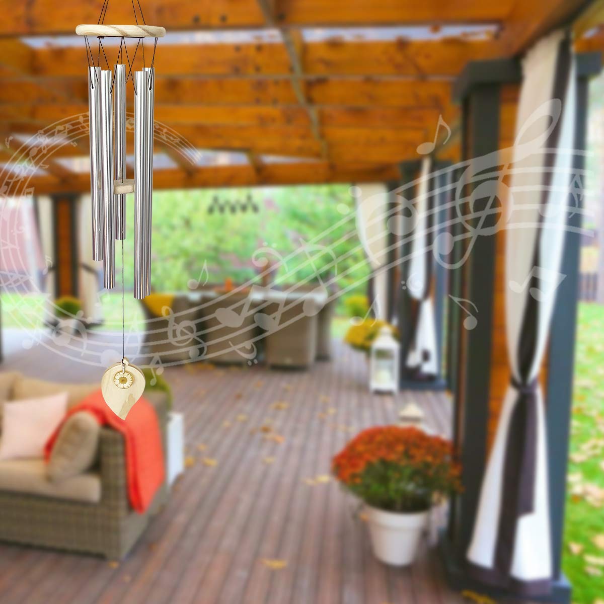 Golden State of Mind Unique Large Deep Tone Wood Wind Chime - 32 Inch Outdoor Patio Decor - Handcrafted Sympathy Wind Chimes with Natural Sound - Perfect for Garden, Porch & Meditation Spaces