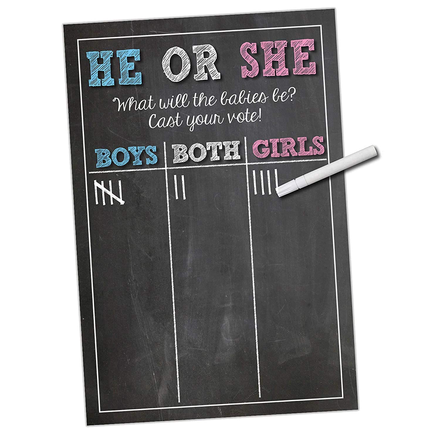 Twins Gender Reveal Party Supplies - 11x17 Matte Cardstock Vote Poster Sign - Fun Baby Shower Game for Twin Reveal Parties - Designed by Katie Doodle - Perfect for Gender Reveal Events & Baby Showers