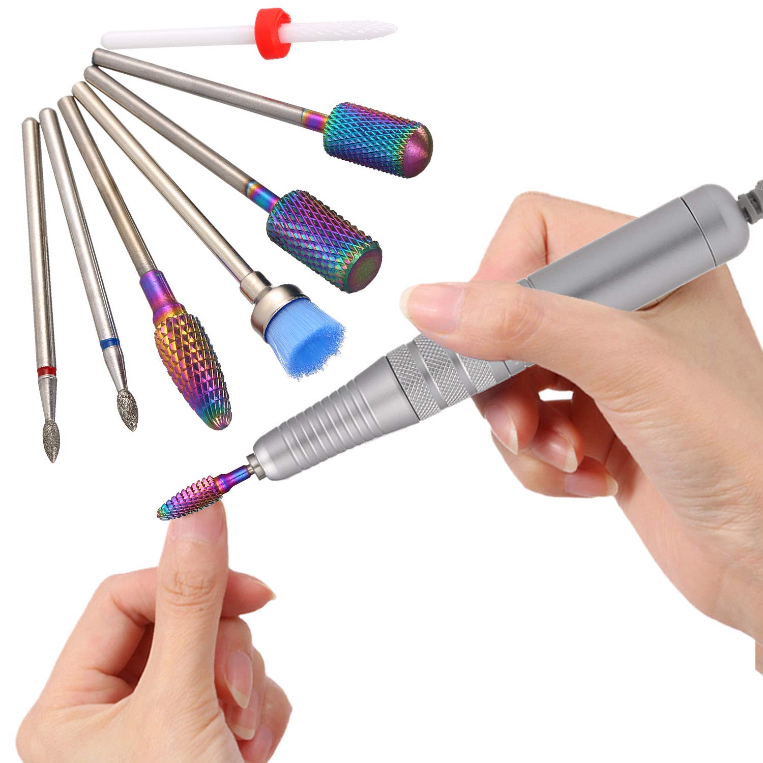 7PCS Professional Nail Art Kit with Multicolor Nail Bits, Manicure Tools & Dust Brush - Perfect for Salon, Home Nail Care & DIY Nail Polish Designs