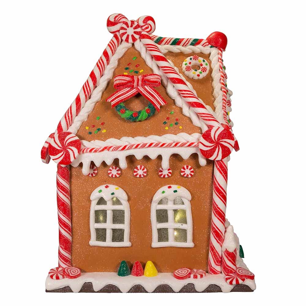 Kurt S. Adler 13-Inch Brown Gingerbread House with Battery-Operated LED Lights & Timer - Perfect for Christmas Decor, Holiday Centerpiece, and Winter Home Décor