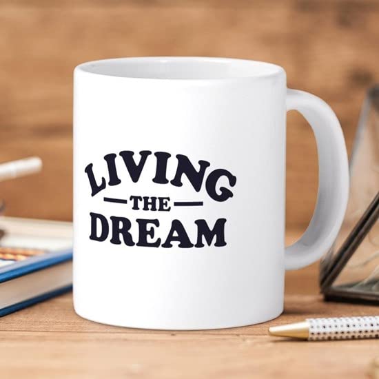 Living The Dream 20 oz Ceramic Coffee Mega Mug - Large Insulated Tea Cup for Office, Home & Travel - Funny Inspirational Gift for Coffee Lovers