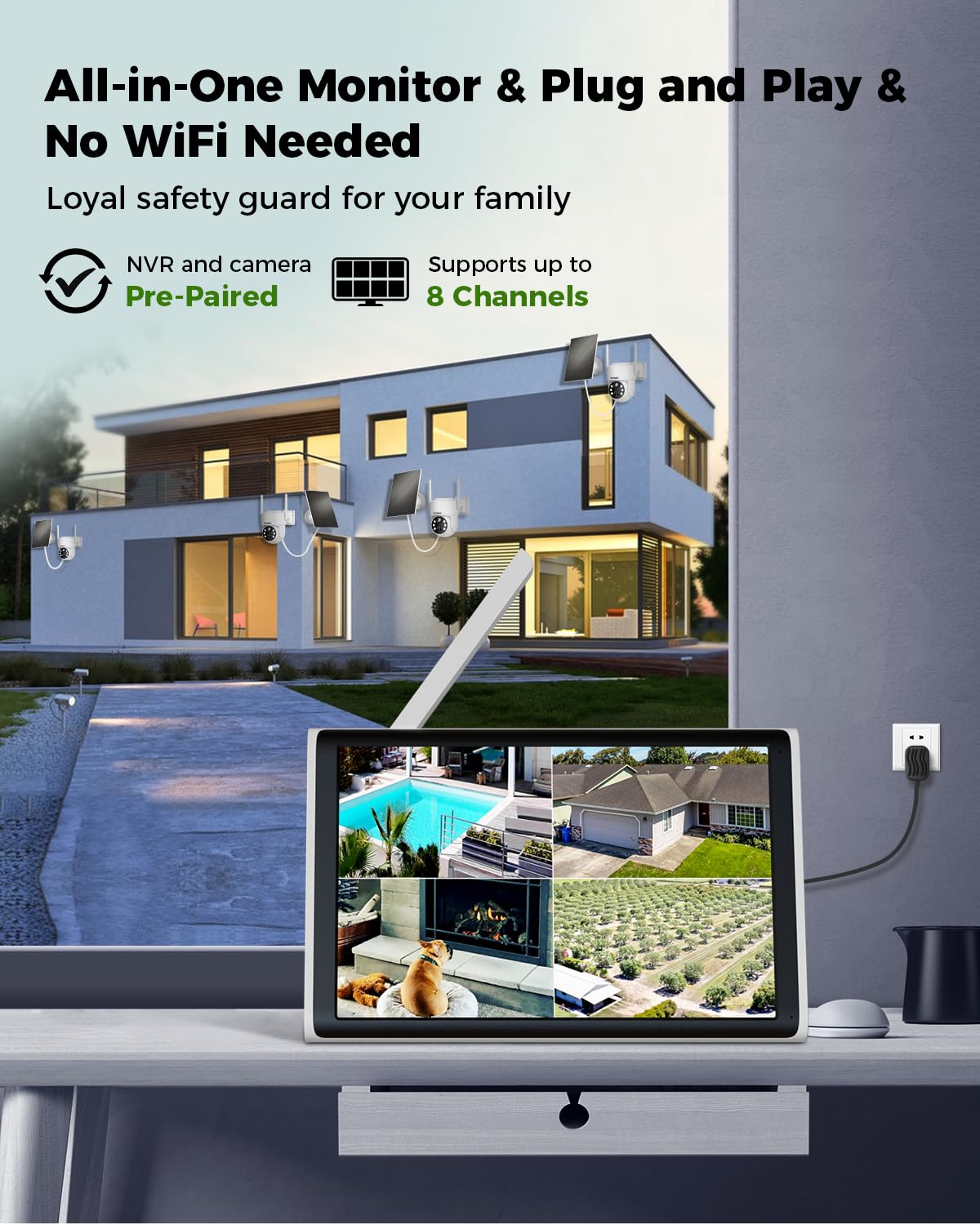 Wireless Solar Security Camera System Outdoor - 2 Pack 4MP Battery Powered CCTV with 360° Pan Tilt, PIR Motion Detection, Color Night Vision, 10