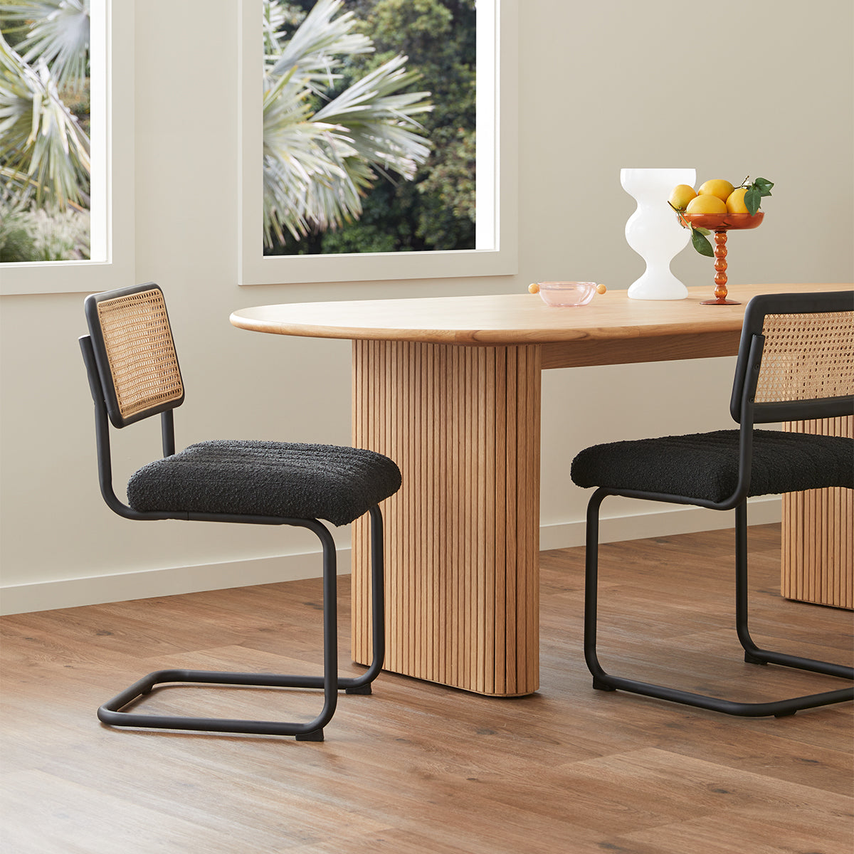 Blake Rattan Boucle Dining Chair - Modern Woven Rattan Accent Chair for Kitchen, Dining Room, or Breakfast Nook - Comfortable & Stylish Seating for Home Decor