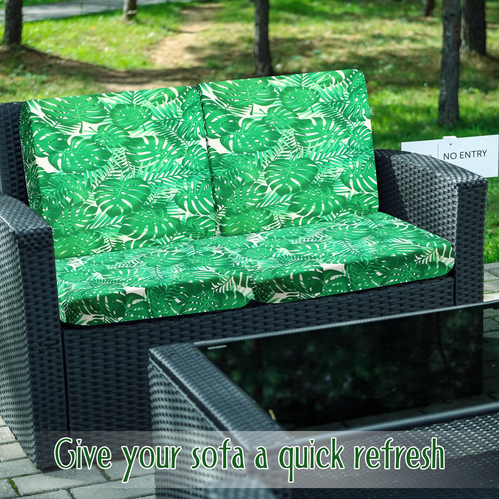 **Spiareal 8-Piece Waterproof Outdoor Sofa Cover Set - Stretch Patio Cushion Covers with 4 Backrest & 4 Seat Protectors - Durable Furniture Protector for Rain, Sun & Dust (Monstera Leaf Design) - Perfect for Garden, Deck, Poolside & Patio Furniture**