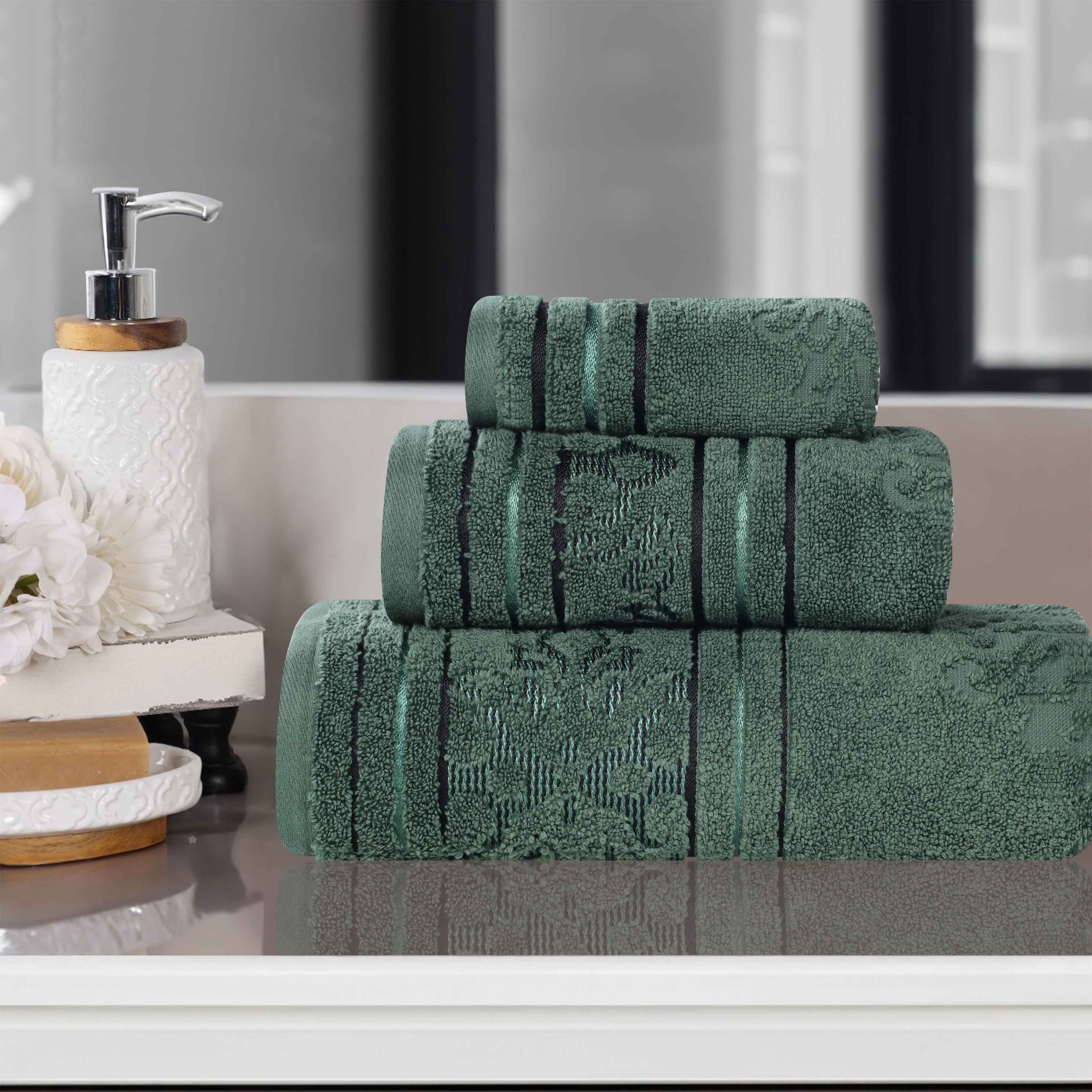 Premium 3-Piece Jacquard Towel Set - 100% Zero Twist Cotton with Elegant Floral Design - Ultra Soft & Absorbent Bath Towels for Spa, Guest Bathroom & Luxury Home Decor