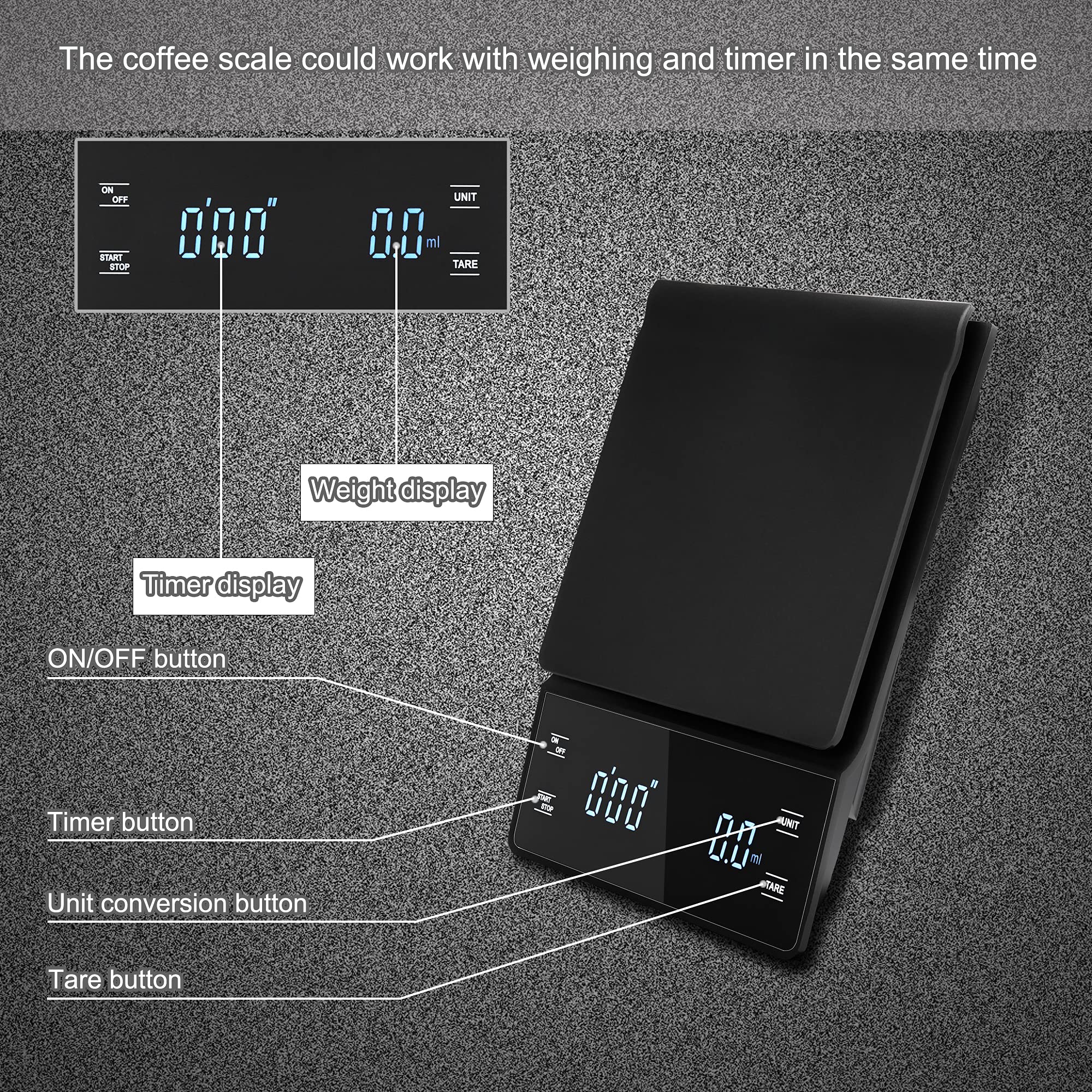 Bemece Digital Coffee Scale with Timer - 3kg/0.1g High Precision Kitchen Scale for Espresso, Pour Over & Drip Coffee - Backlit LCD Display, Includes Batteries - Perfect for Home Baristas & Coffee Shops