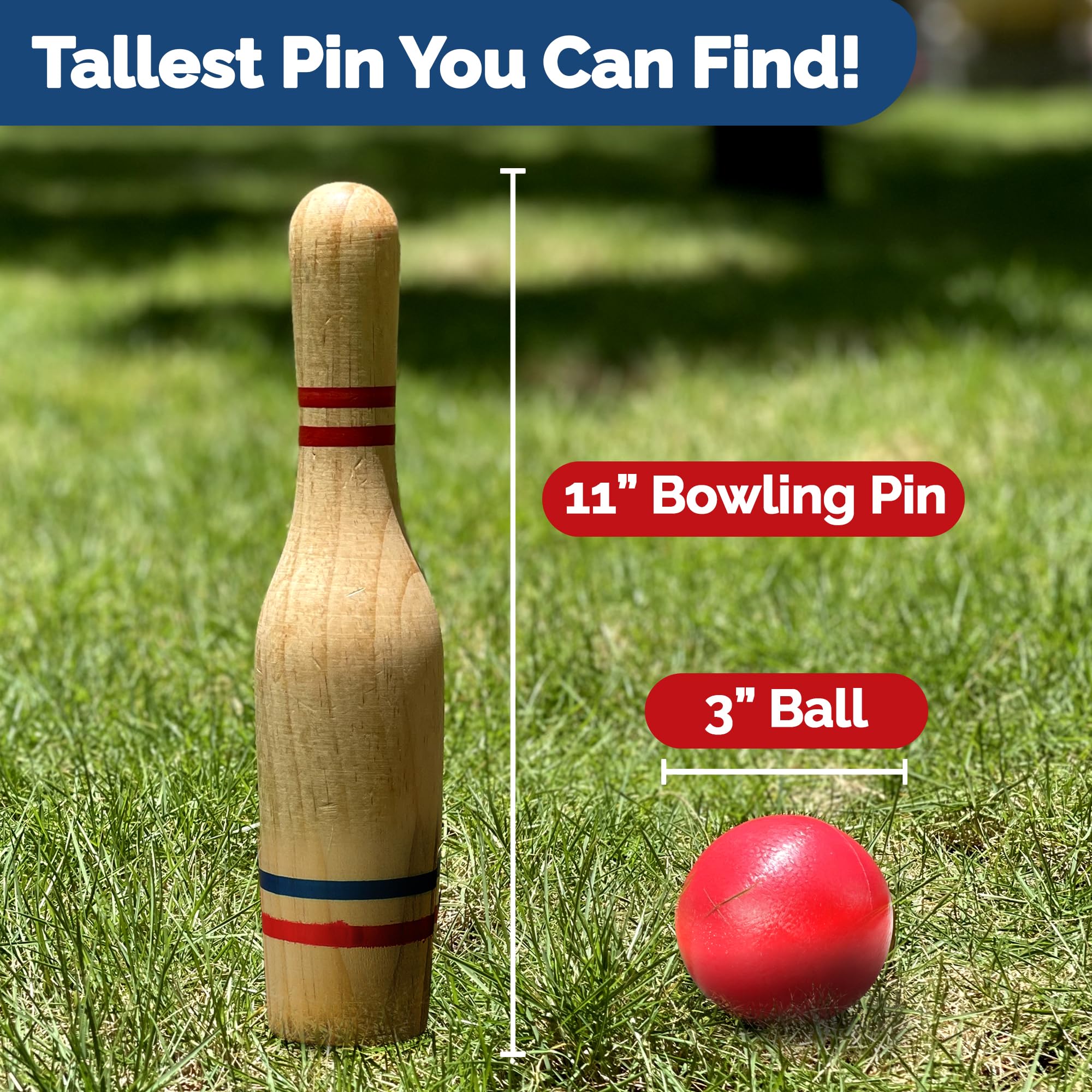Premium Wooden Lawn Bowling Skittles Set - 11