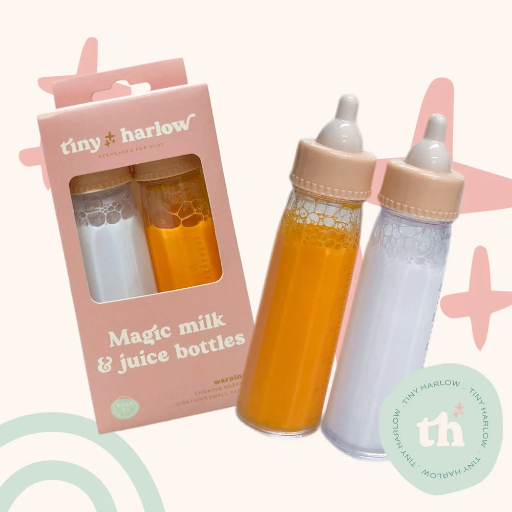 Tiny Tummies Magic Milk and Juice Bottles - 2 Pack Set for Babies & Toddlers - Perfect for Feeding, Travel, and Daycare Use