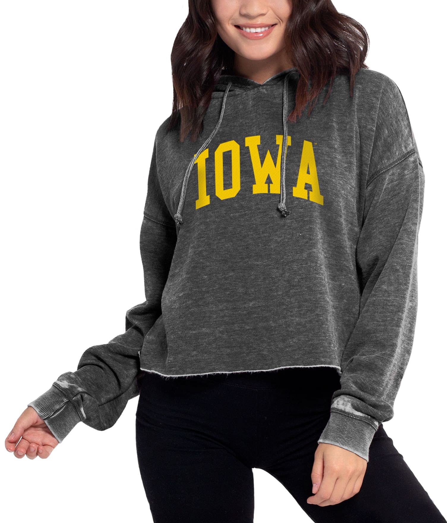 Chicka-D Women's Burnout Cropped Hoodie - Soft Oversized Pullover Sweatshirt for Casual Wear & Street Style Fashion