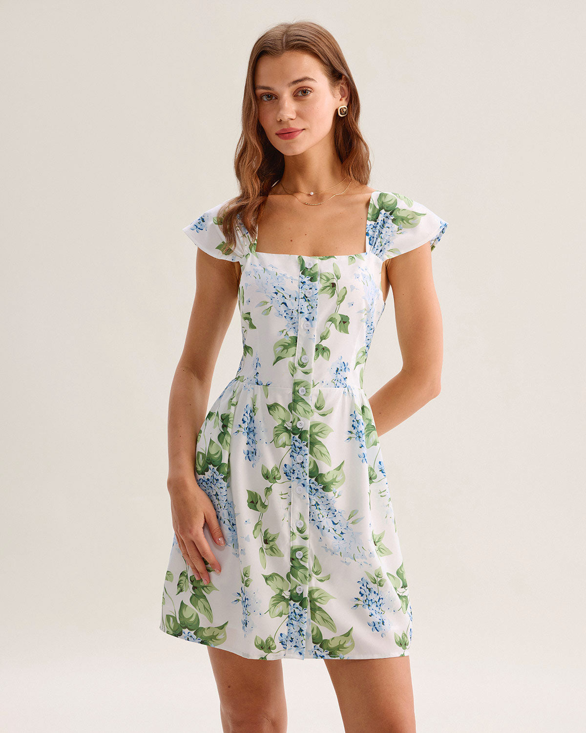 Elegant White Floral Square Neck Mini Dress for Women - Perfect for Summer Parties, Weddings & Date Nights