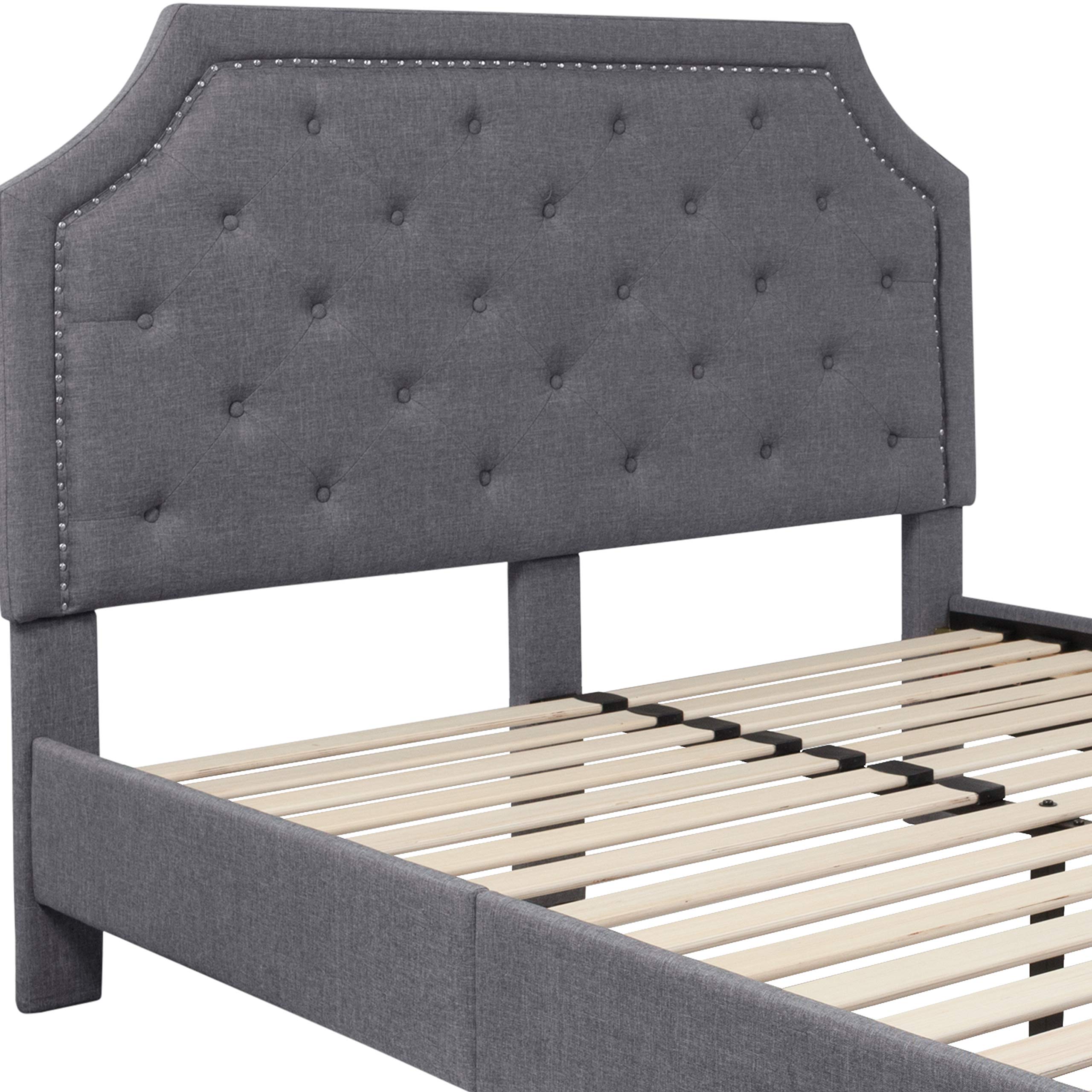 Queen Size Arched Tufted Platform Bed Frame with Upholstered Headboard - Light Gray Fabric for Modern Bedroom, Guest Room & Master Suite