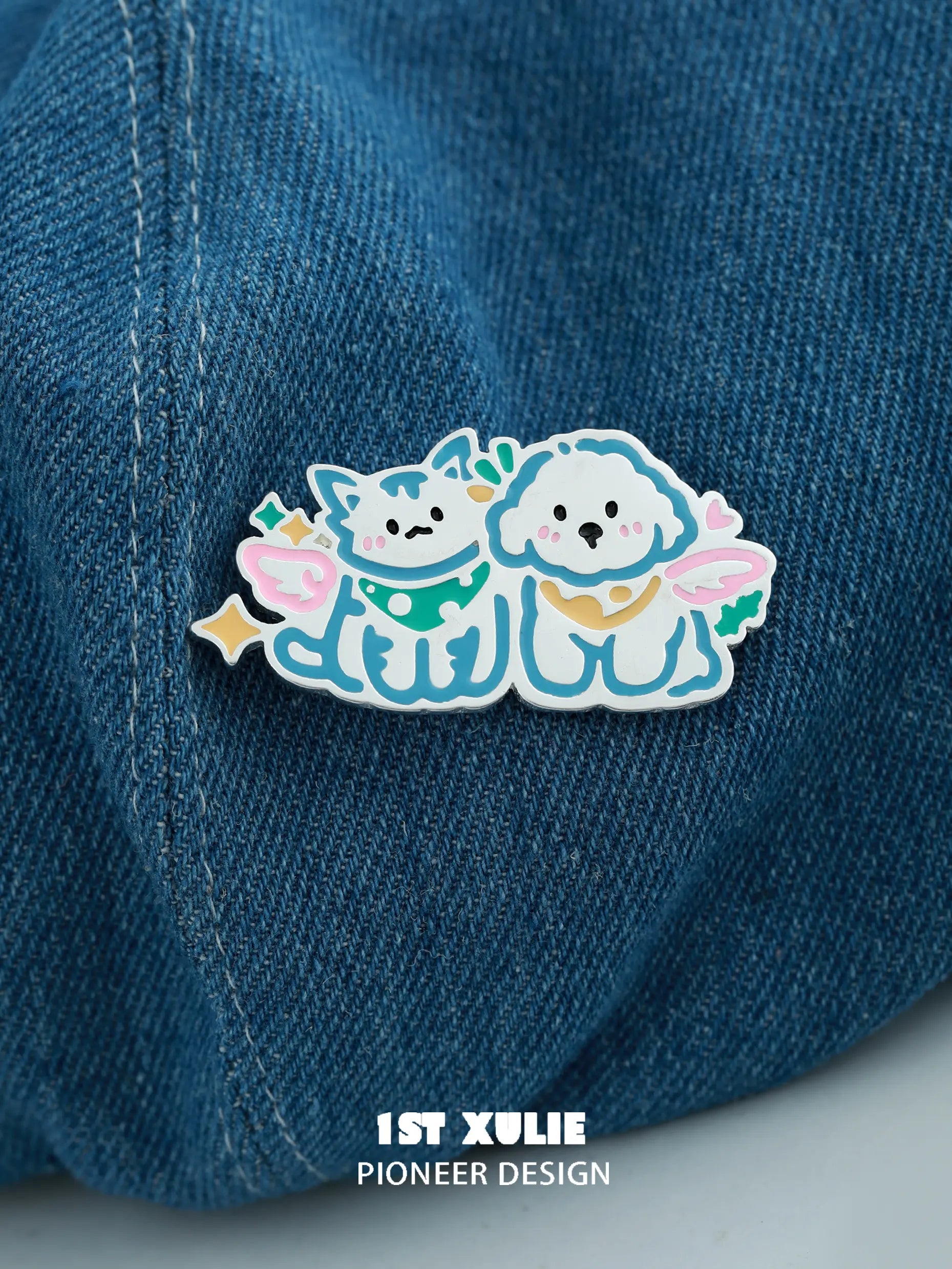 18k Platinum Plated Cute Kitten & Puppy Brooch Pin - Angel Cuties Animal Jewelry for Women, Gift for Pet Lovers, Perfect for Coat Lapel, Scarf, Hat Decoration