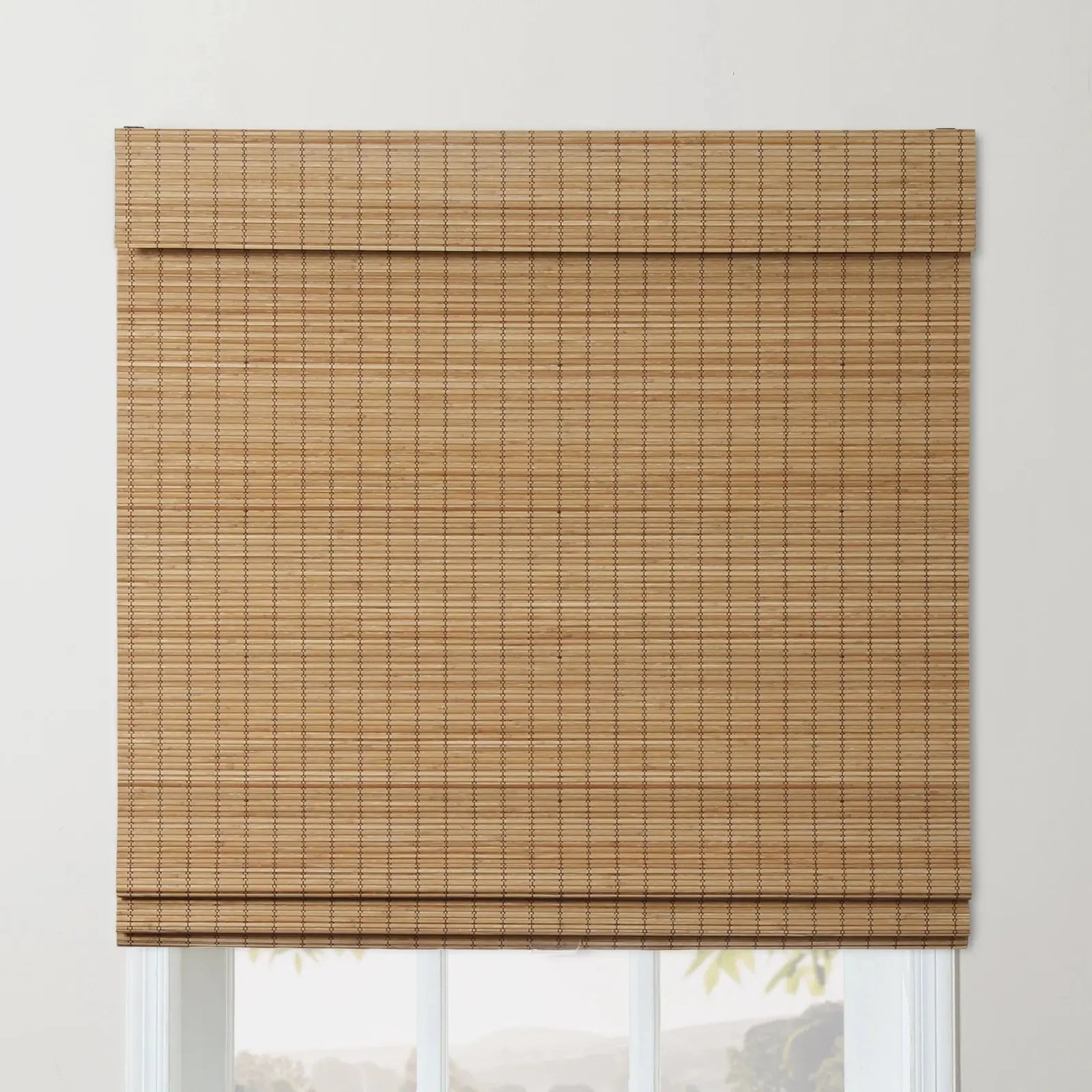 Sybil Bamboo Roman Shade in Flax - Natural Eco-Friendly Window Treatment for Living Room & Bedroom