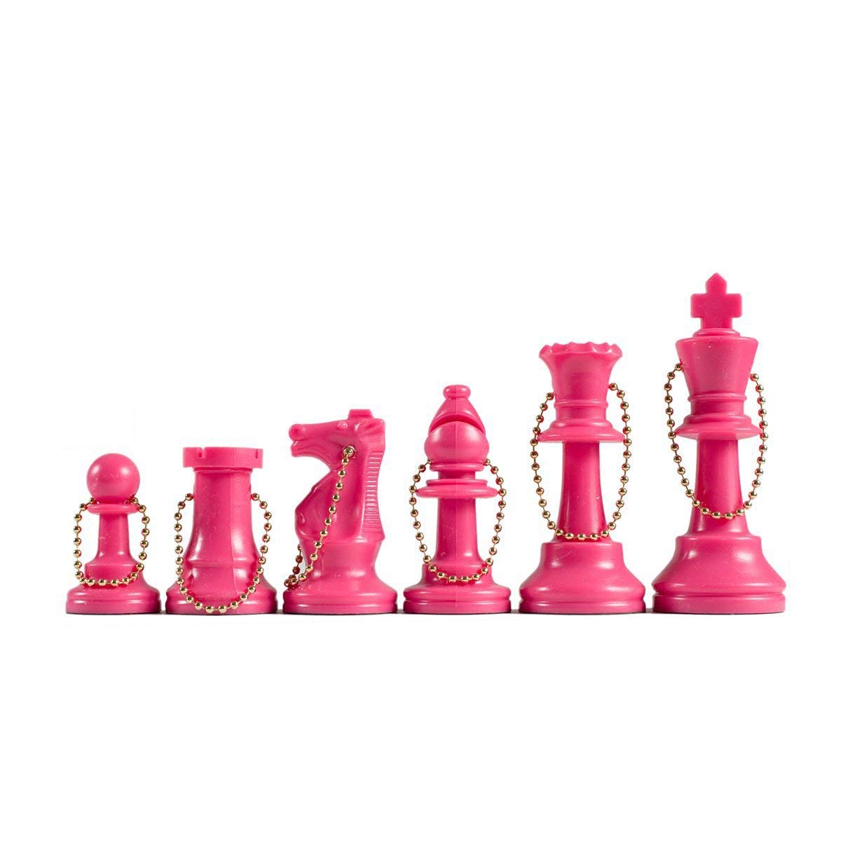 WE Games 粉色钥匙链国际象棋套装 - 17件便携式棋子，适合旅行、派对、礼物和收藏