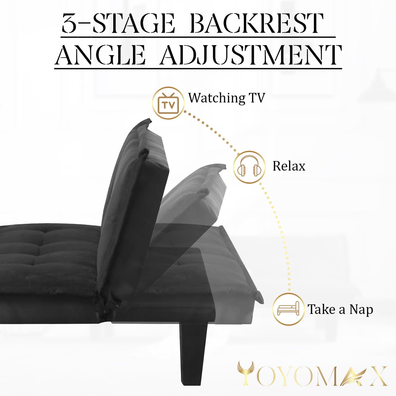 Yoyomax Convertible Futon Sofa Bed - Breathable Fabric Foldable Couch for Small Spaces, 62