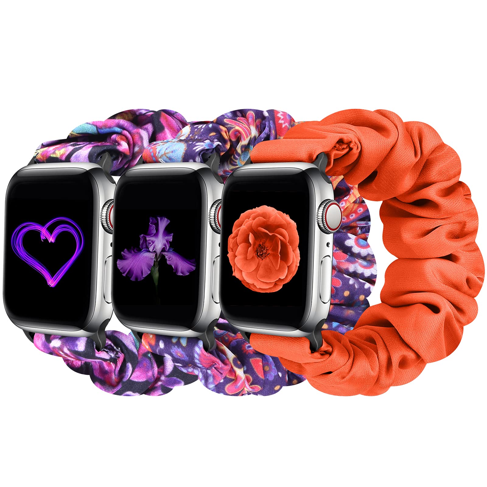Tiptops 3 Pack Apple Watch Bands Scrunchies 38mm-49mm - Soft Fabric Elastic Wristbands for Women, Compatible with iWatch Ultra 2, Series 10/9/8/7/6/5/4/3/2/1/SE - Stylish Printed Straps for Workouts, Running & Everyday Wear