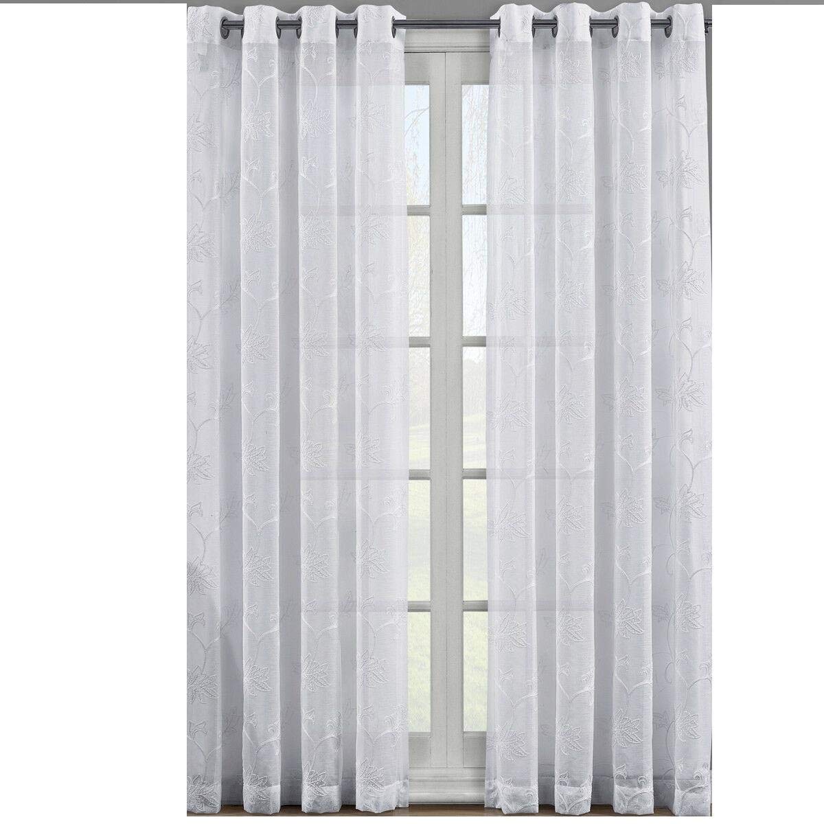 Luxury Andora Embroidered Grommet Top Sheer Window Curtains - Set of 2 Panels for Bedroom & Living Room, Elegant Home Decor, Light Filtering Short Drapes for French Doors, Bay Windows & Nursery