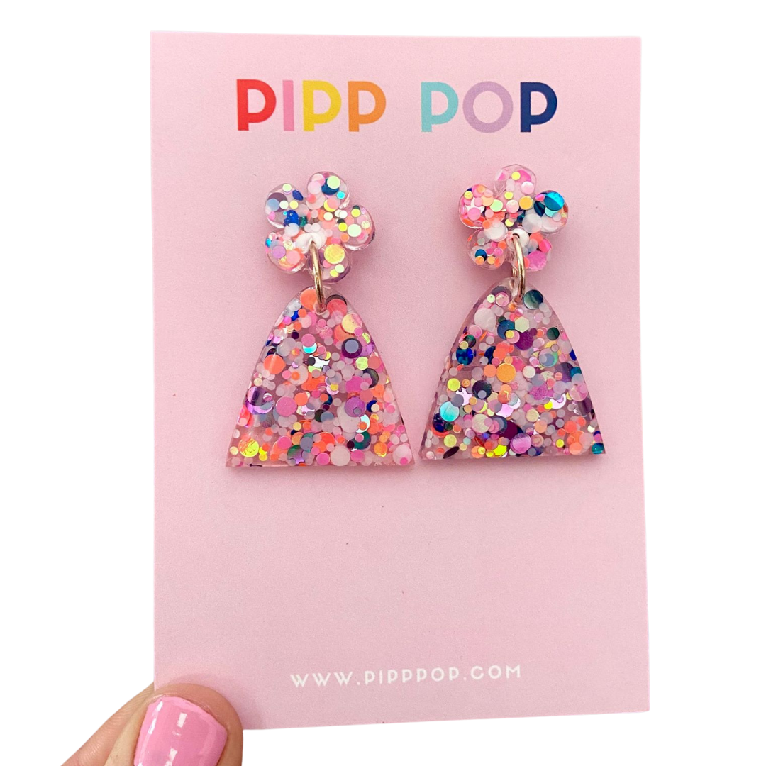 Evie Glitter Confetti Dangle Earrings for Women - Sparkly Party Jewelry for Birthday, Wedding & Festival Accessories