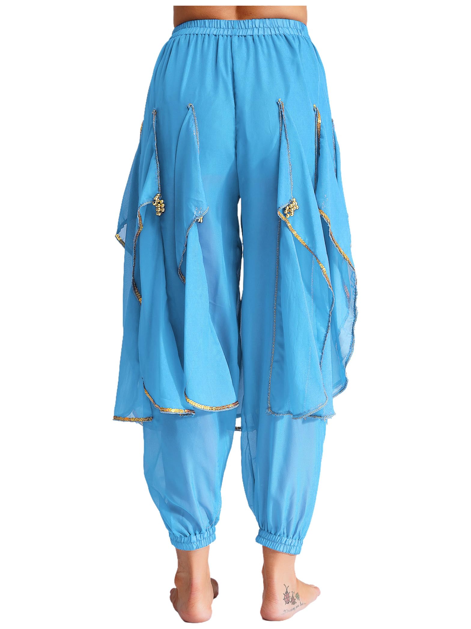 Women's Belly Dance Pants - Tribal Baggy Arabic Harem Pants with Ruffle Design for Halloween & Cosplay Costumes - Perfect for Dance Performances, Parties & Themed Events