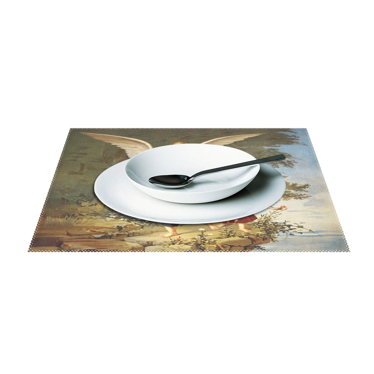 MOYYO Guardian Angel Heat-Resistant Non-Slip Placemat - Washable Polyester Table Mat for Dining & Kitchen Decor (1-Piece) - Perfect for Holiday Dinners, Family Gatherings & Everyday Use