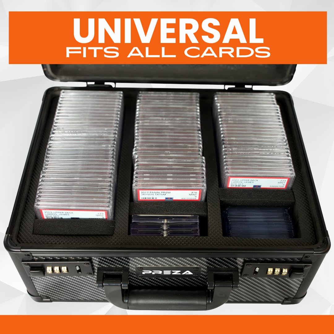 PREZA Graded Card Storage Box - Premium Trading Card Case for PSA, BGS & CGC Graded Sports & TCG Collectibles - Carbon Fiber Slab Protector (Large Size) - Perfect for Displaying & Protecting Valuable Baseball, Pokemon & Magic Cards