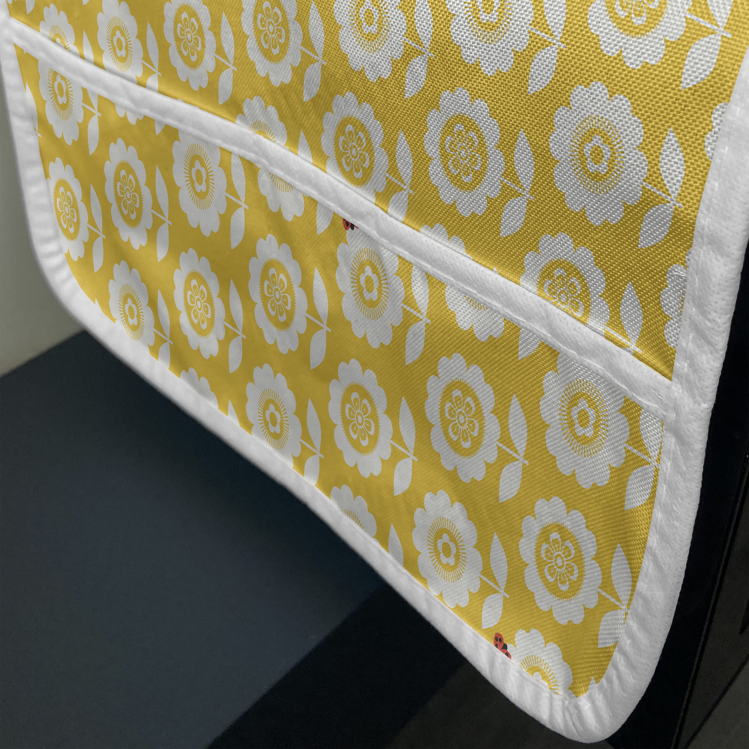 Ambesonne Floral Microwave Cover - Waterproof Kitchen Organizer with Pockets, Scandinavian Ladybug & Flower Design, 36