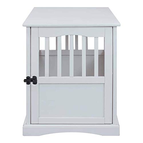 Modern White Wood Dog Crate Table - Decorative Kennel End Table with Hidden Enclosure | Durable Indoor Pet Furniture for Living Room, Bedroom & Office Decor