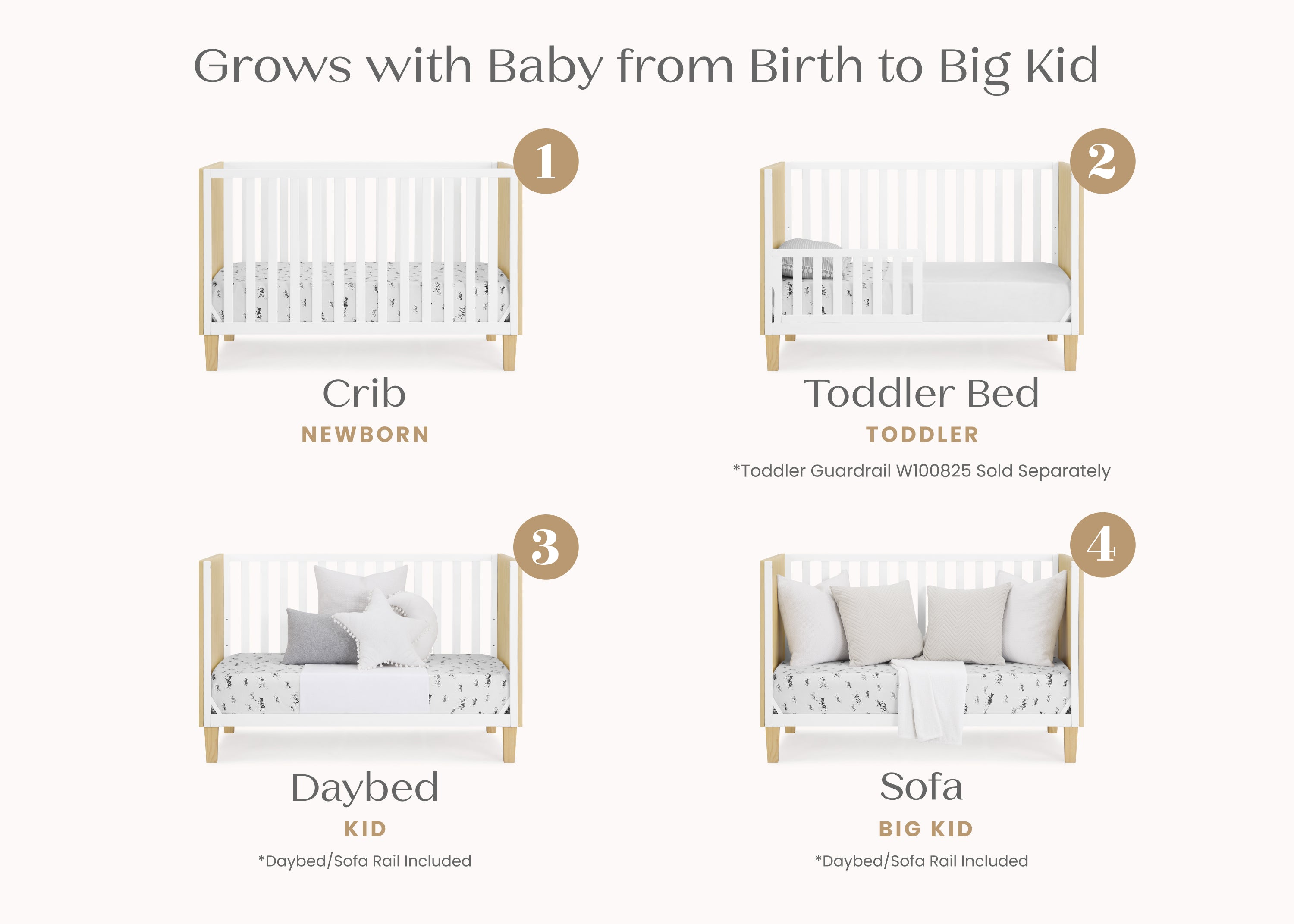 Sonny 4-in-1 Convertible Baby Crib - Toddler Bed, Daybed & Full-Size Bed - Nursery Furniture for Boys & Girls - Perfect for Newborns to Teens
