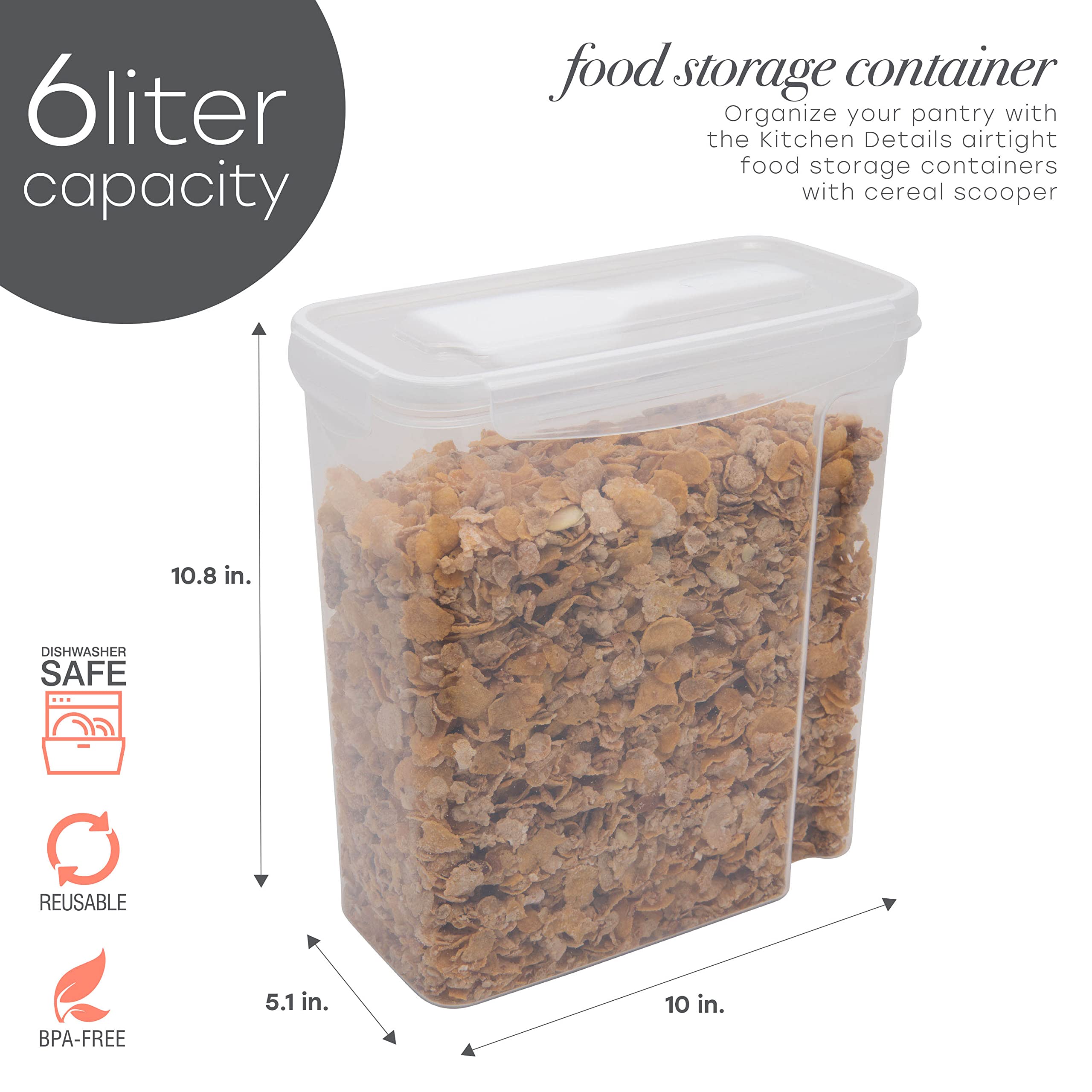Airtight Large Cereal Storage Container with Scooper - Clear Food Tin for Kitchen & Pantry Organization | Keeps Cereals, Snacks, and Dry Goods Fresh | Perfect for Breakfast, Baking, and Meal Prep