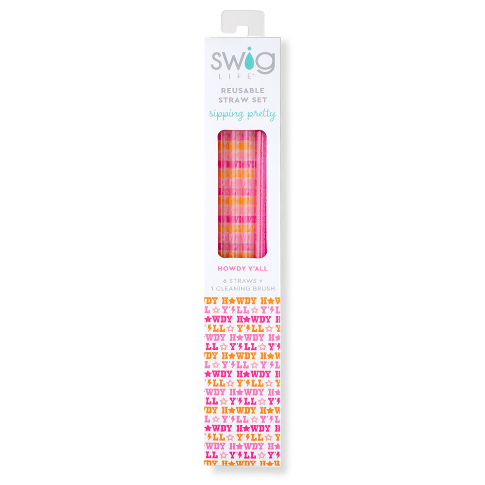 Eco-Friendly Pink Glitter Reusable Straw Set - 4 Pack Stainless Steel Drinking Straws with Cleaning Brush | Perfect for Parties, Home, Office & Travel