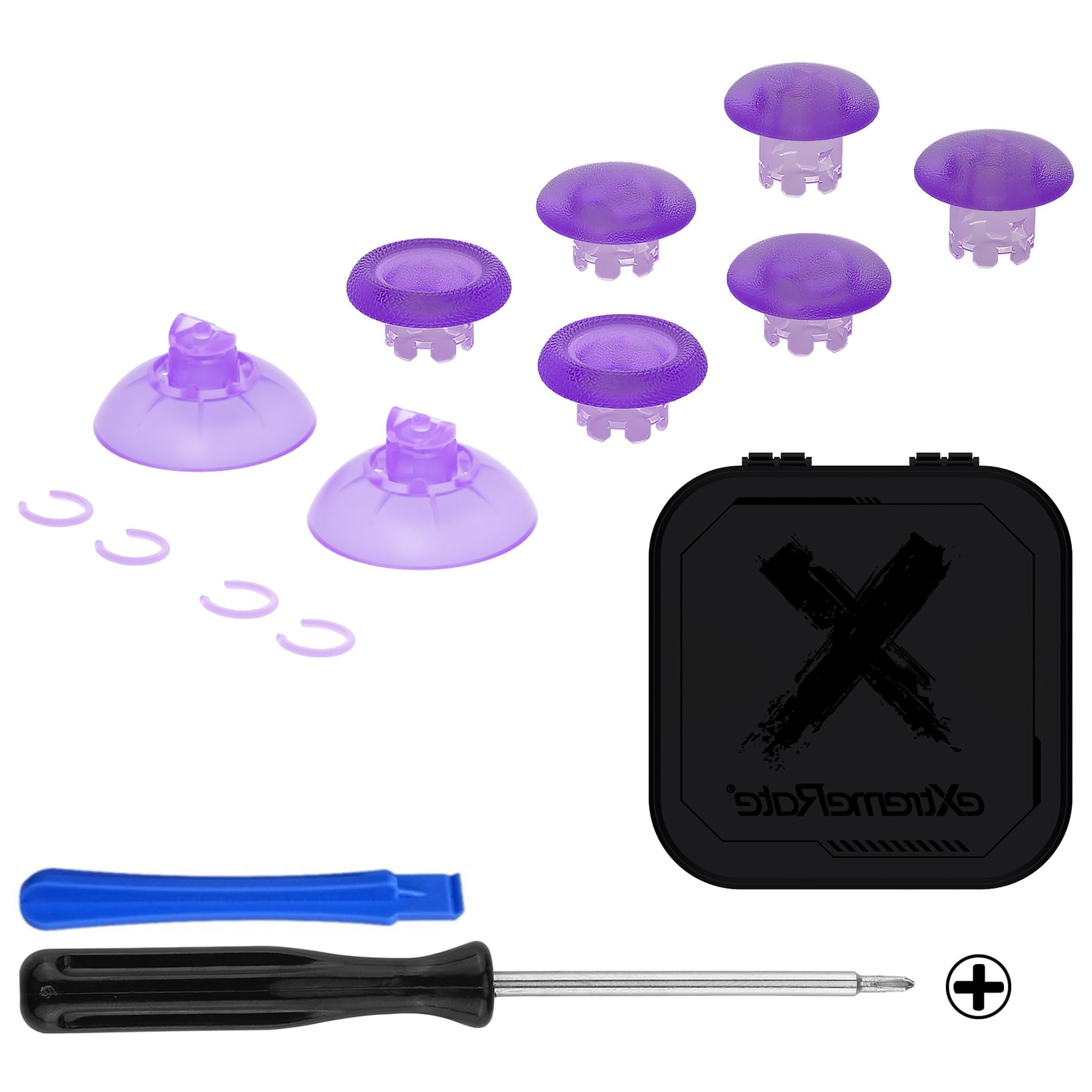 eXtremeRate Interchangeable Analog Thumbsticks for PS5 Controller - Purple Transparent Replacement Joysticks for PS4 Pro/Slim - Gaming Accessories for Enhanced Control & Comfort
