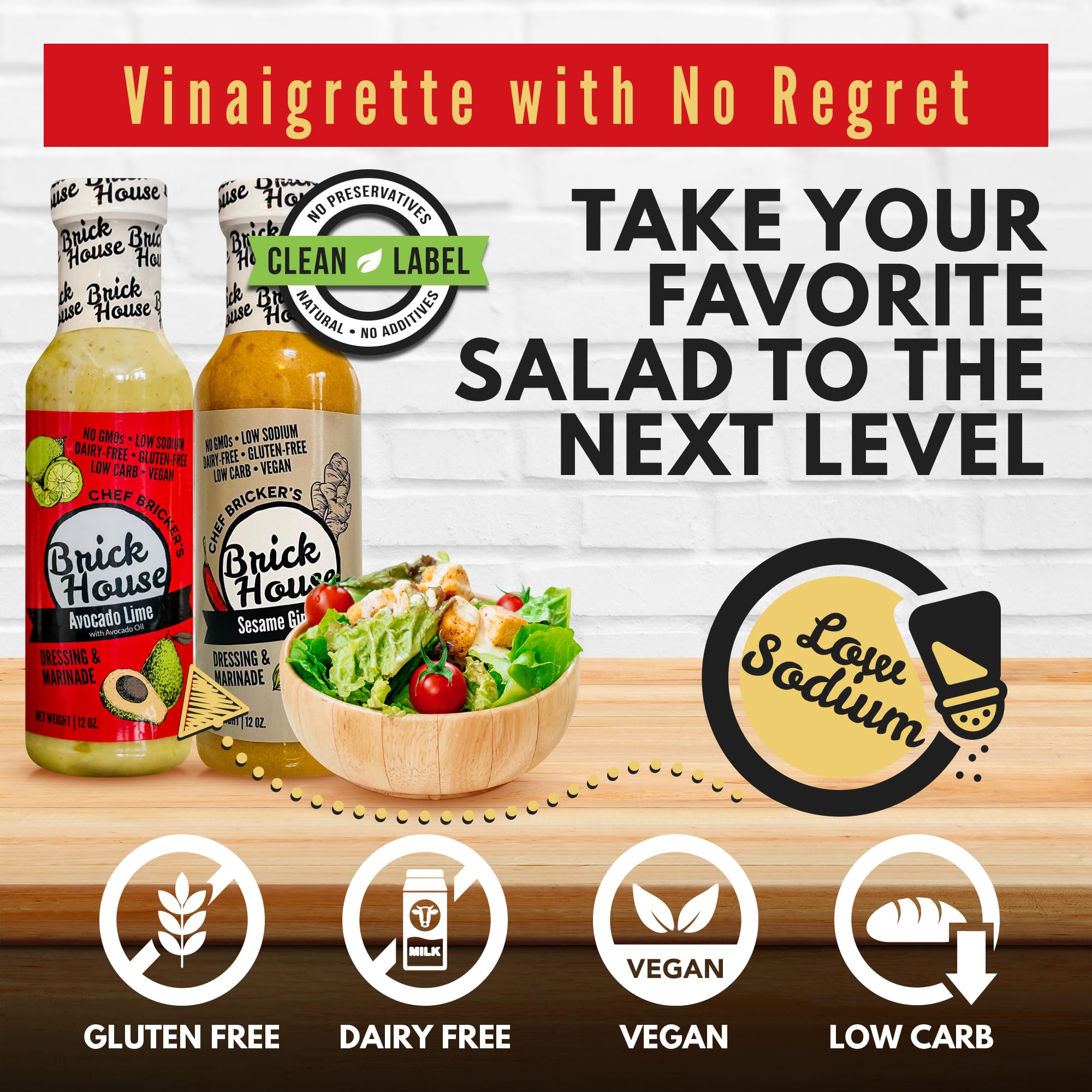 Brick House Vinaigrettes Vegan Salad Dressing Variety Pack - Avocado Lime & Sesame Ginger Dressing (2-Pack) | Plant-Based, Low Sodium, Low Carb, Gluten Free, Dairy Free, Soy Free | Perfect for Salads, Meal Prep & Healthy Cooking