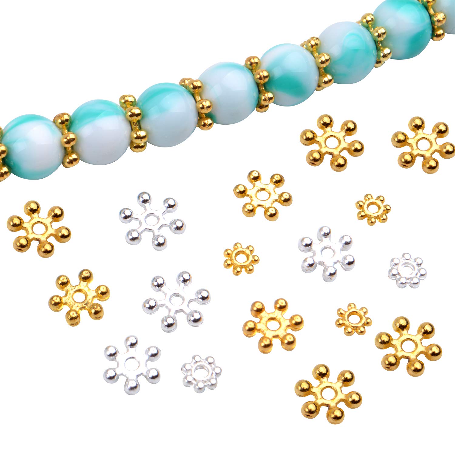 600pcs 4mm/6mm/8mm Alloy Flower Jewelry Spacer Beads - Silver & Gold Metal Charms for DIY Bracelets, Necklaces, Jewelry Making - Perfect for Crafting, Gifts & Boho Style Accessories