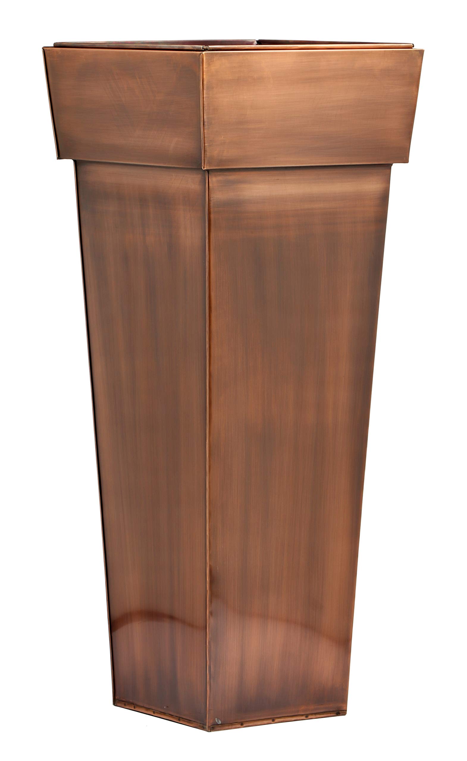 Stainless Steel Tall Square Planter with Antique Copper Finish - 36.5 Inch Indoor/Outdoor Garden Pot for Succulents, Flowers & Plants | Perfect for Patio, Balcony & Home Decor
