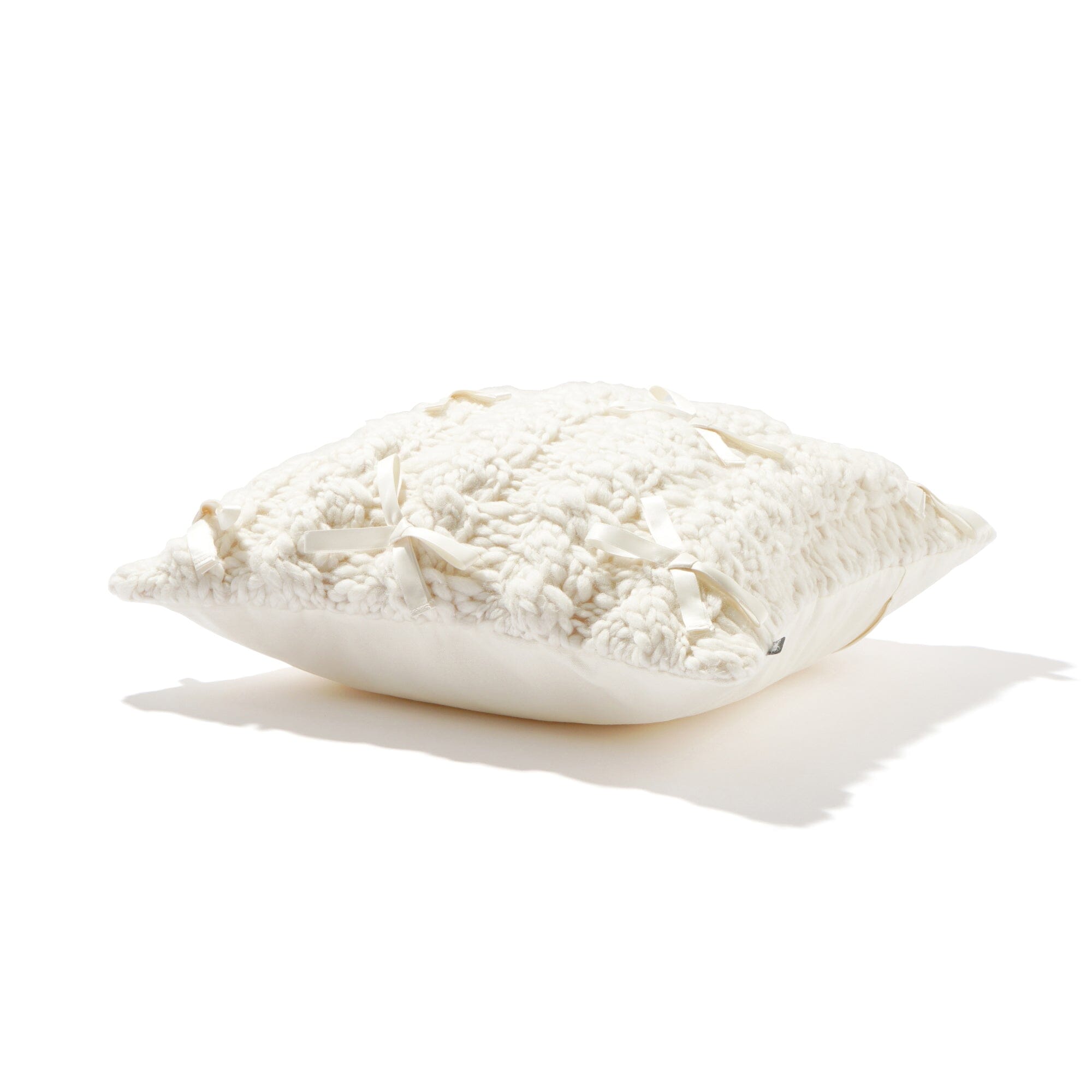 Soft Knit Ribbon Cushion Cover 18x18 Inches Ivory - Cozy Home Decor for Sofa, Bed, and Living Room