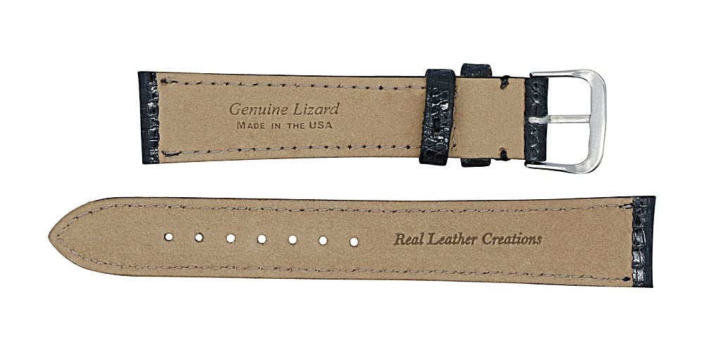 Exotic Genuine Lizard Leather Watch Band with Hand-Painted Edges - 2 Interchangeable Silver & Gold Buckles + Spring Bars Included | Premium Watch Strap Replacement for Men & Women | Perfect for Dress Watches, Business Attire & Special Occasions