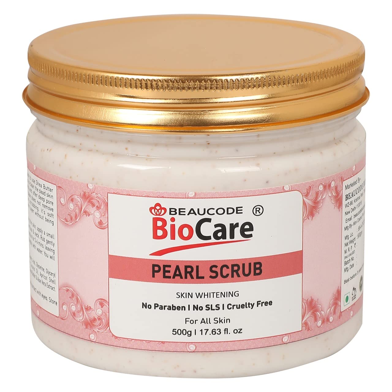 Beaucode BioCare Pearl Face Scrub - 500Gm Natural Exfoliator for Women & Men | All Skin Types | Paraben-Free, SLS-Free, Sulfate-Free & Cruelty-Free | Gentle Cleansing for Daily Skincare Routine