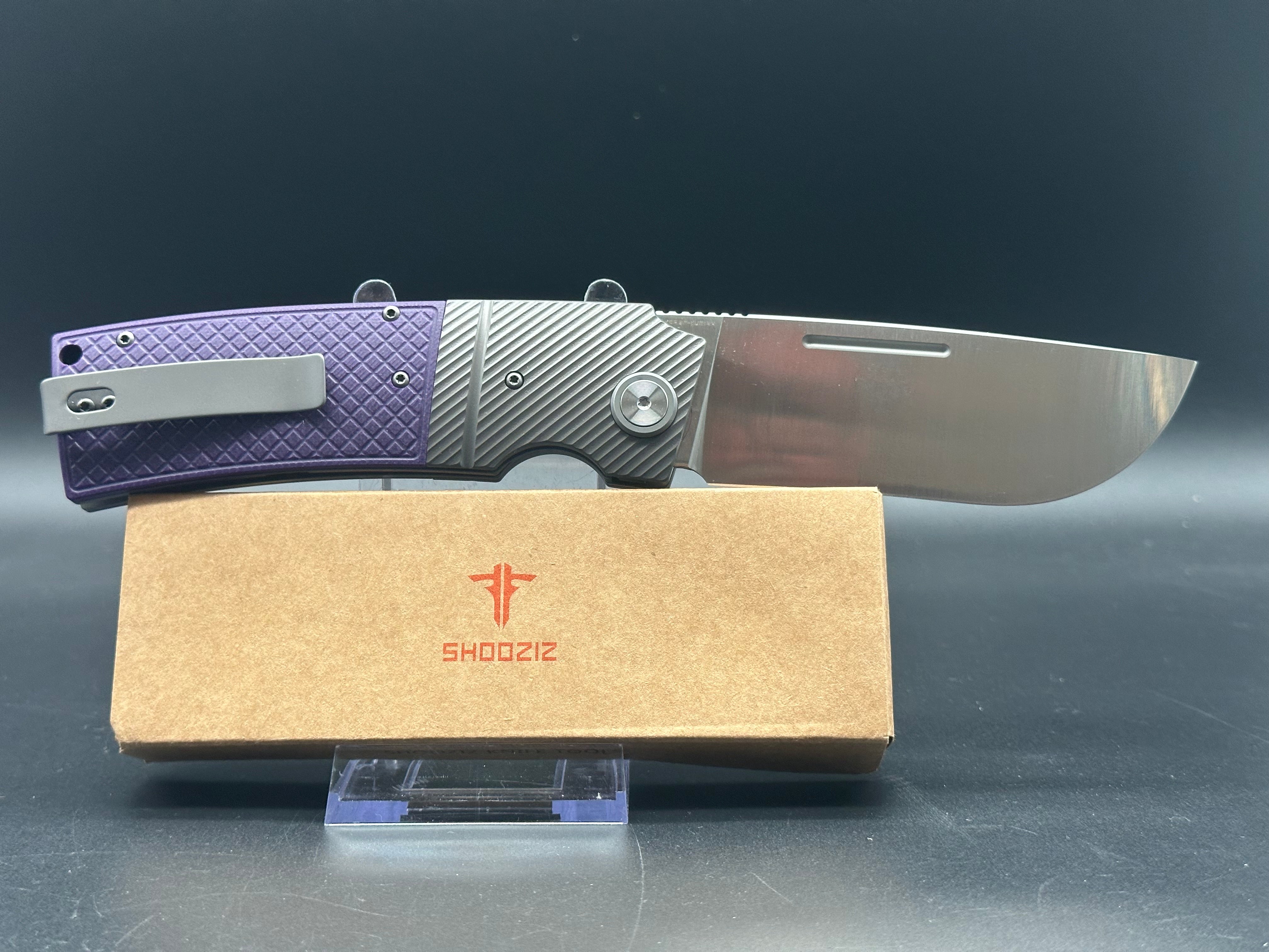 SHOOZIZ XUN122 Folding Pocket Knife with Purple G10 Handle & 14C28N Stainless Steel Blade - Perfect for Camping, Hiking, and Outdoor Adventures