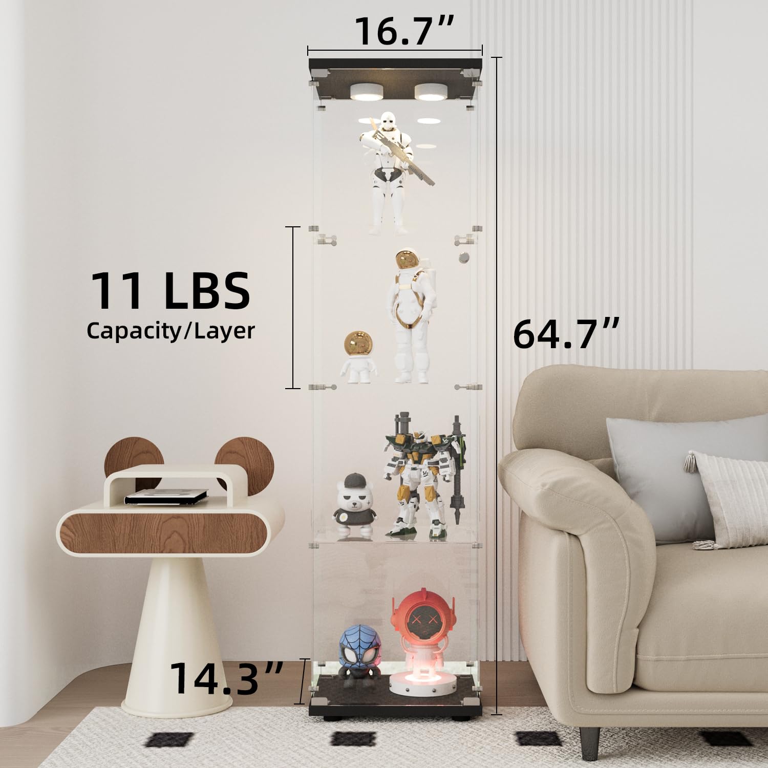 Glass Display Cabinet with LED Lights & Lock - 4 Shelf Single Door Curio Cabinet for Collectibles, Action Figures & Anime - Black (Perfect for Home, Office & Retail Store Displays)