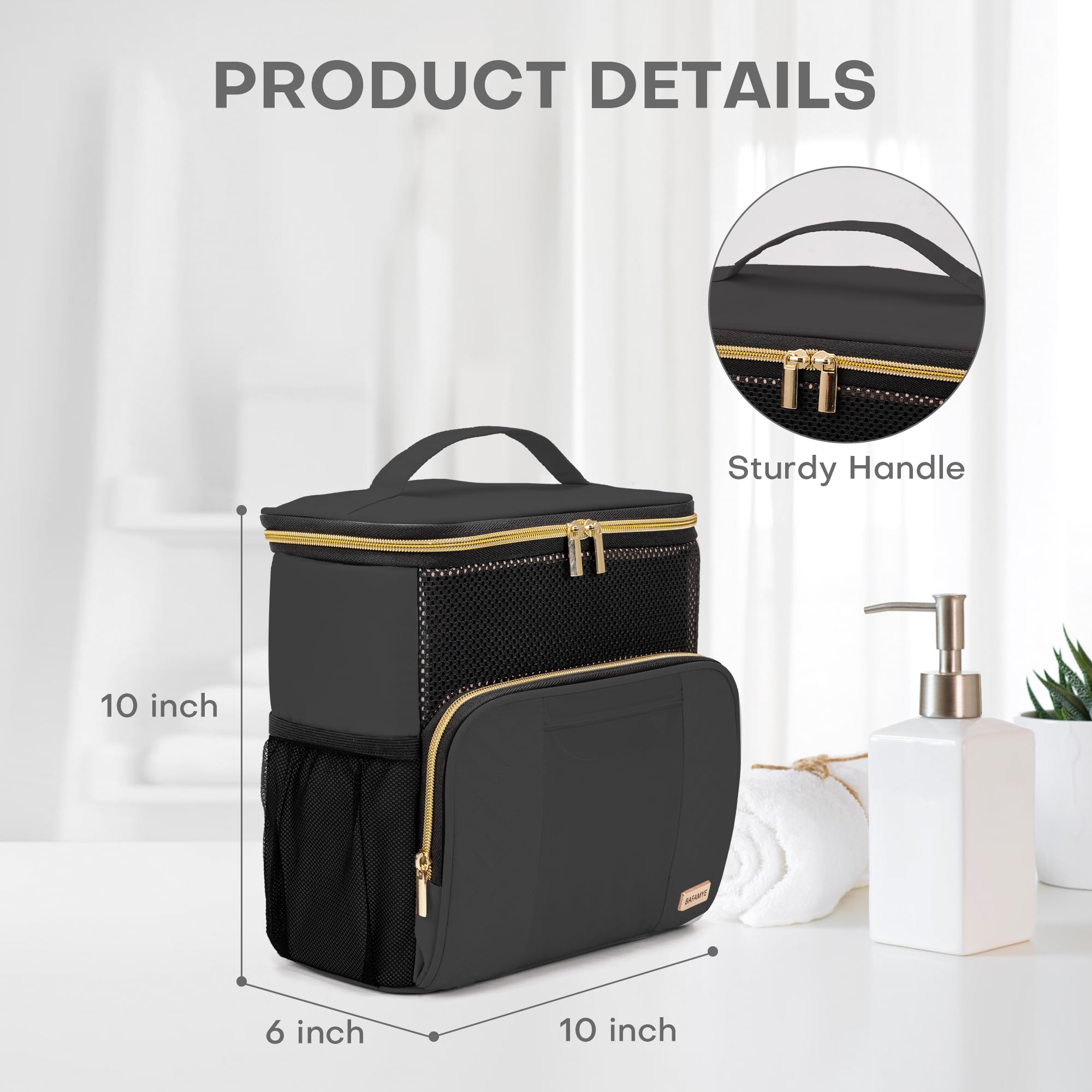 Large Durable Travel Toiletry Bag for Women - TSA Approved Hanging Cosmetic Organizer, Waterproof Makeup Bag with Multiple Pockets - Perfect for Air Travel, Camping & Gym Essentials (Black)
