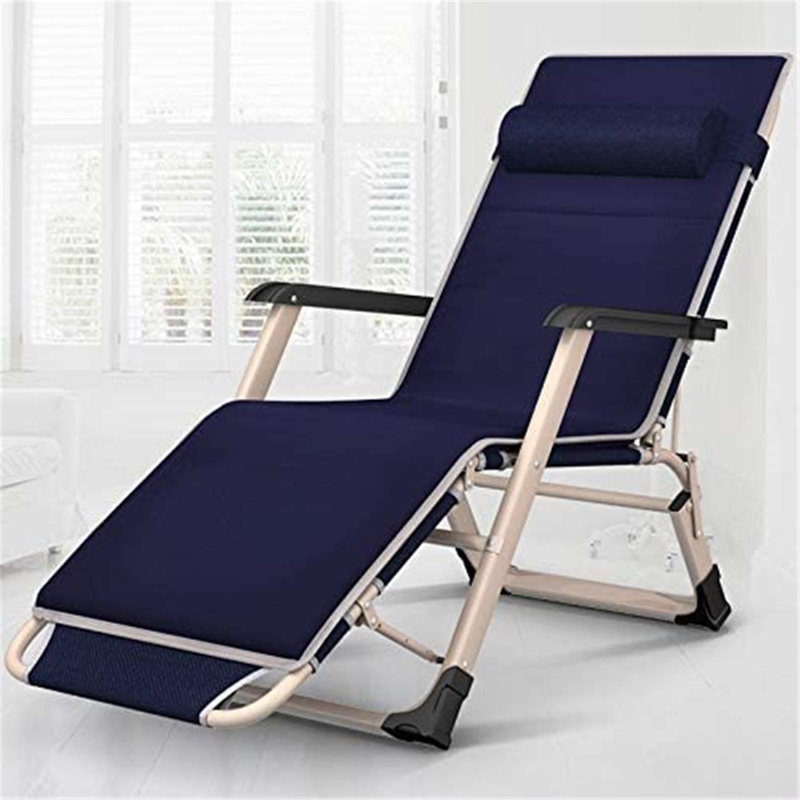 Lightweight 65cm Wide Folding Zero Gravity Chair - Heavy Duty 200KG Capacity Beach Lounger with Free Cushion - Perfect for Outdoor Relaxation in Garden, Patio, Camping & Beach (Dark Blue)