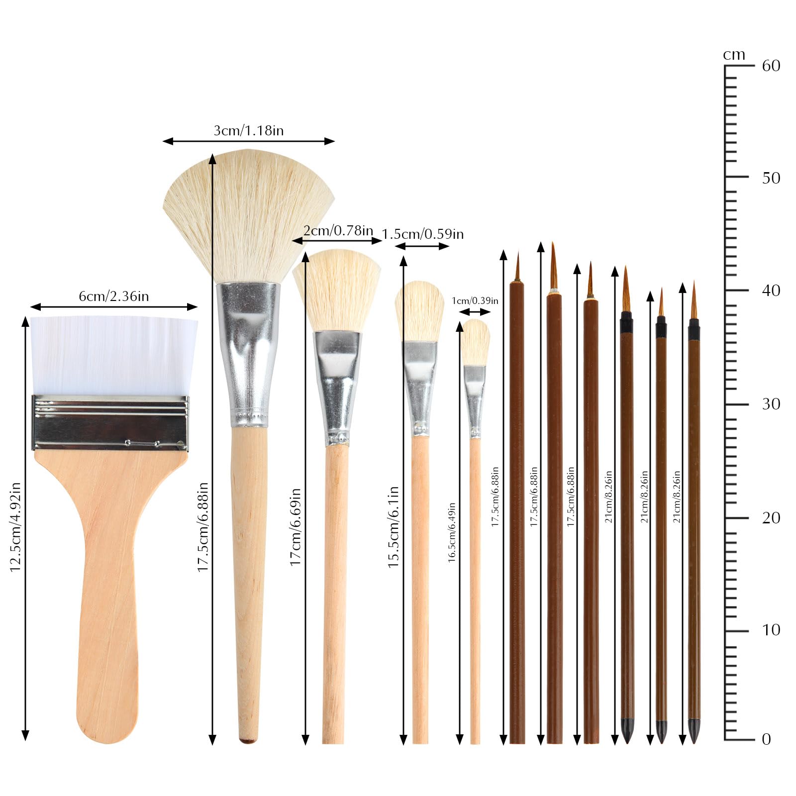 11 Pcs Wool Pottery Glaze Brushes for Ceramic Painting - Soft Durable Wool Bristles, Precision Detailing Tools, Easy Clean Hake Brushes in Multiple Sizes - Perfect for Pottery Glazing, Ceramic Art, DIY Crafts & Home Decor Projects
