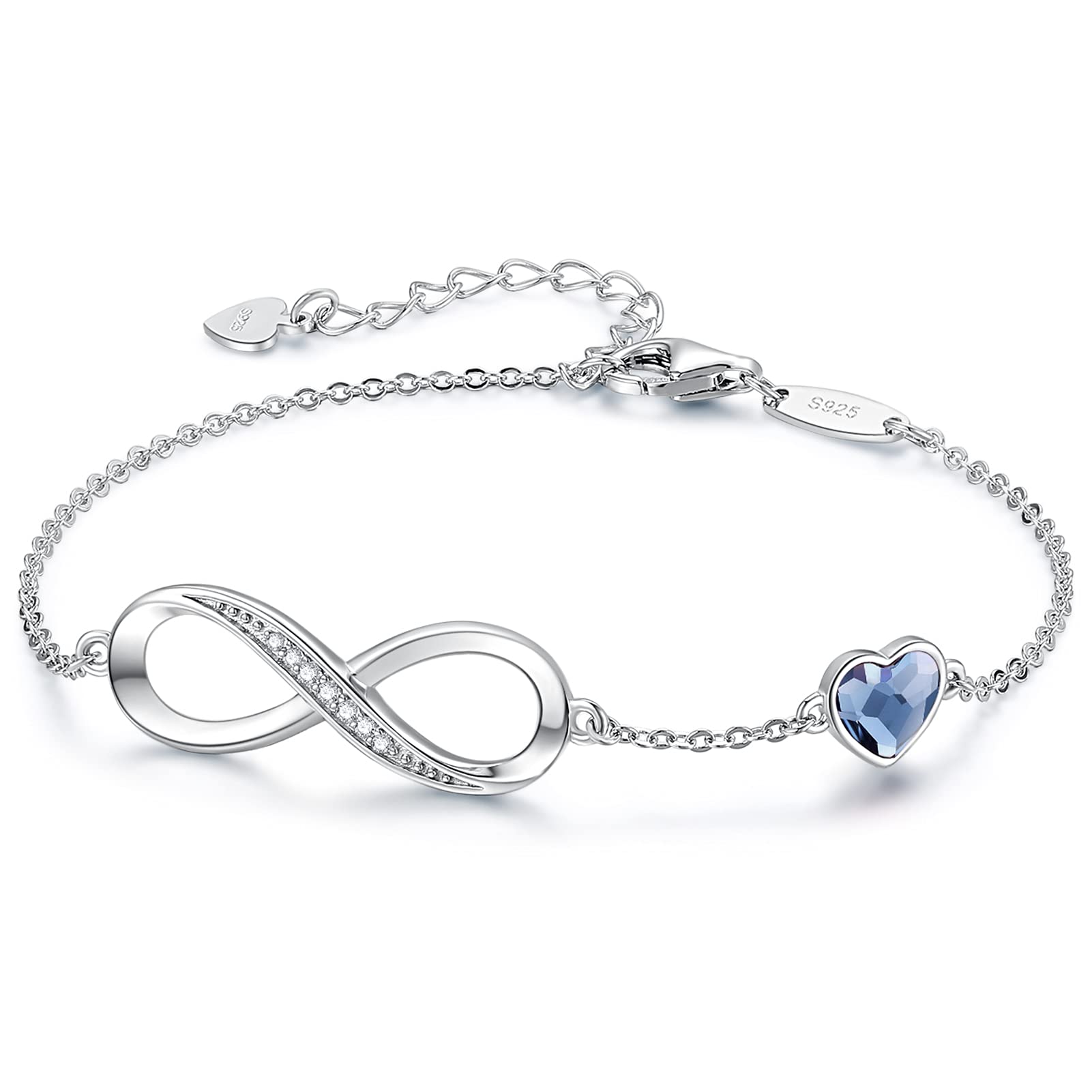 LOUISA SECRET Infinity Bracelet for Women - 925 Sterling Silver Love Heart Bracelet, Elegant Jewelry Gift for Her, Wife, Mom | Perfect for Anniversaries, Birthdays & Special Occasions