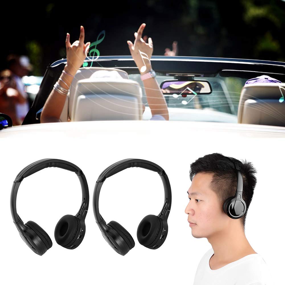 2 Channel Wireless IR Headphones - Foldable Infrared Stereo Headset for Car Headrest DVD - Perfect for Long Road Trips & In-Car Entertainment
