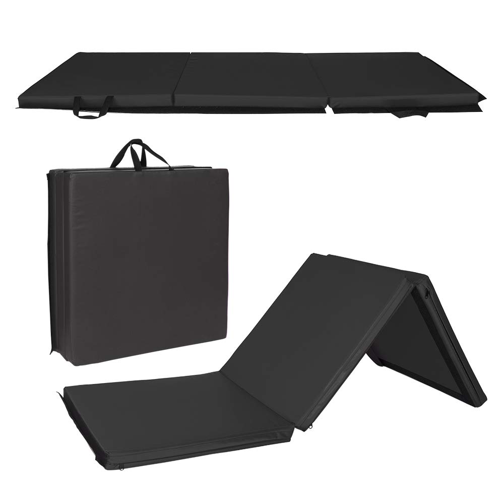 Valkynos Tri-Fold Gymnastics Mat 4.5'x2' - Thick Exercise Mat with Carrying Handles for Tumbling, MMA, Martial Arts, Yoga & Home Workouts - Perfect for Gym, Studio & Home Training (Black)