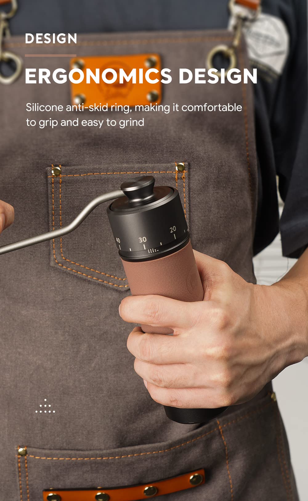 Premium Manual Coffee Grinder - 30g Capacity with CNC Stainless Steel Conical Burr, Silicone Anti-Skid Ring - Perfect for Pour Over, French Press & Espresso - Ideal Coffee Enthusiast Gift for Home, Office & Travel
