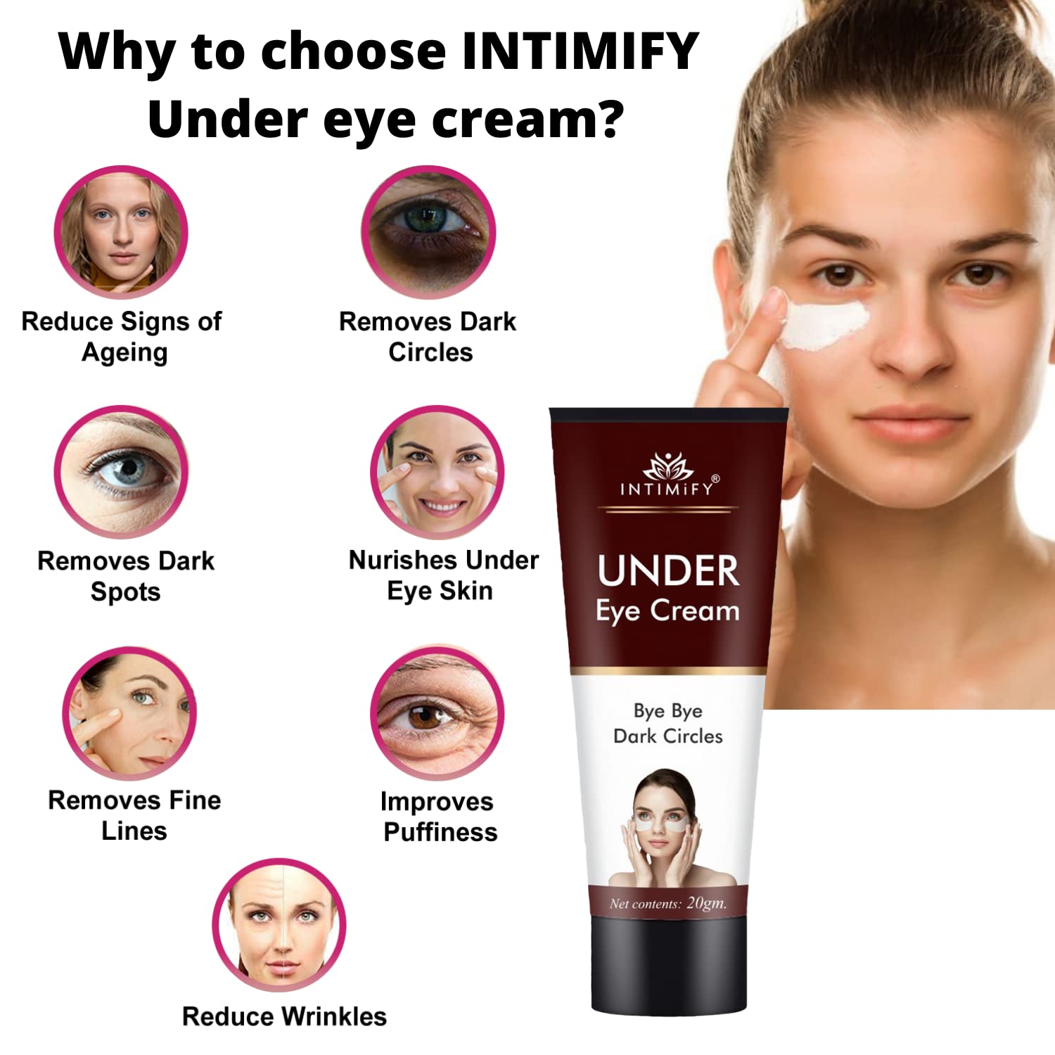 INTIMIFY Dark Circle Remover Eye Cream for Women & Men - Under Eye Treatment with Shea Butter (20g) - Reduce Puffiness & Brighten Dark Circles for Day & Night Use