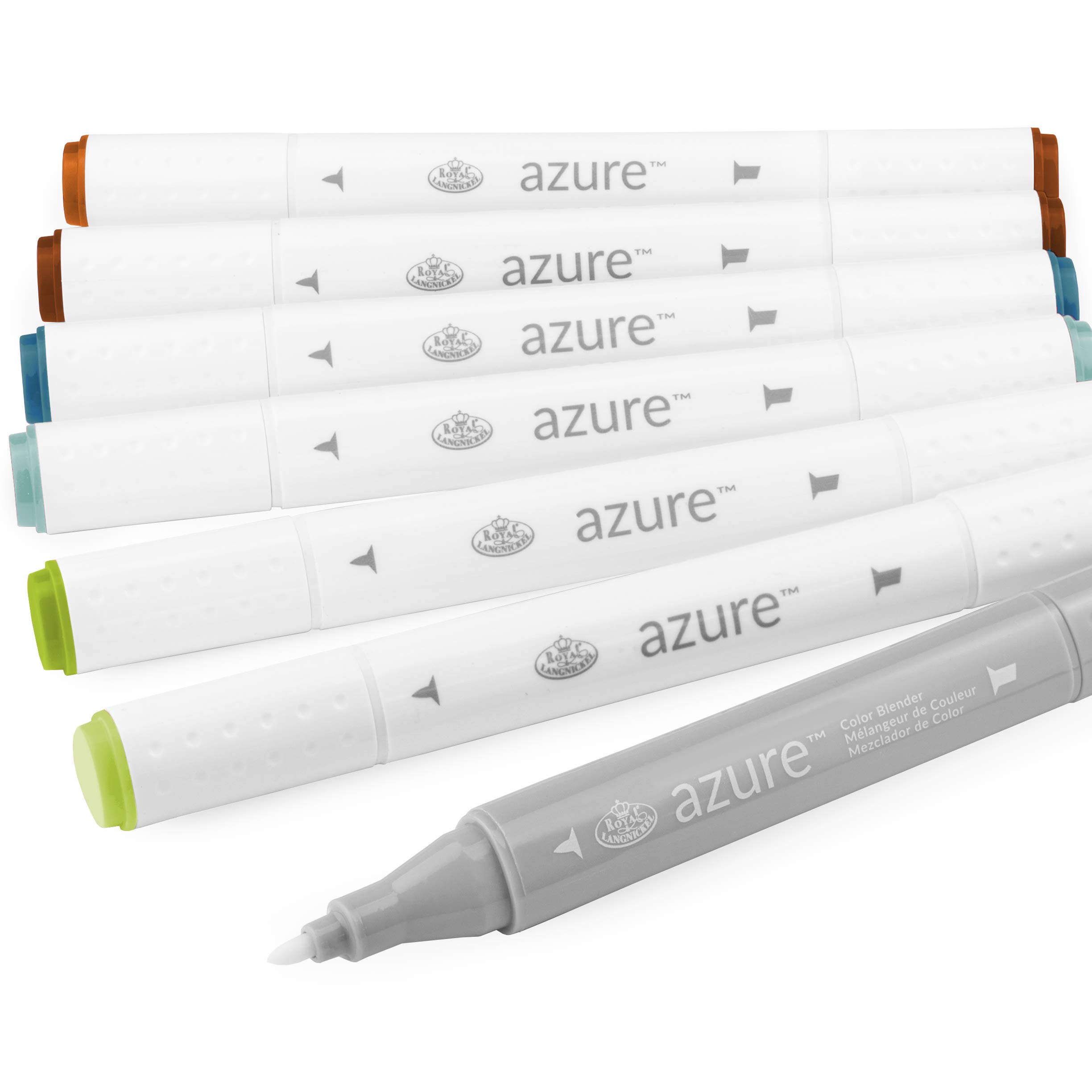 Royal and Langnickel Azure Artist Markers - Dual Tip Brush & Chisel - 5 Vibrant Colors + Blender - 6-Piece Trail Set for Sketching, Calligraphy & Adult Coloring Books