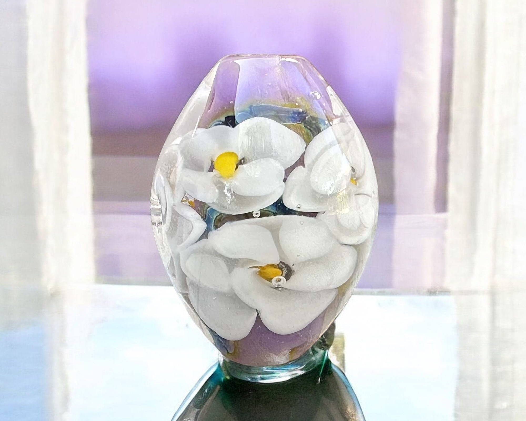 White Lavender Floral Lampwork Glass Focal Bead for Jewelry Making - DIY Necklace, Bracelet & Craft Projects - Handmade Artisan Bead for Boho Style Accessories