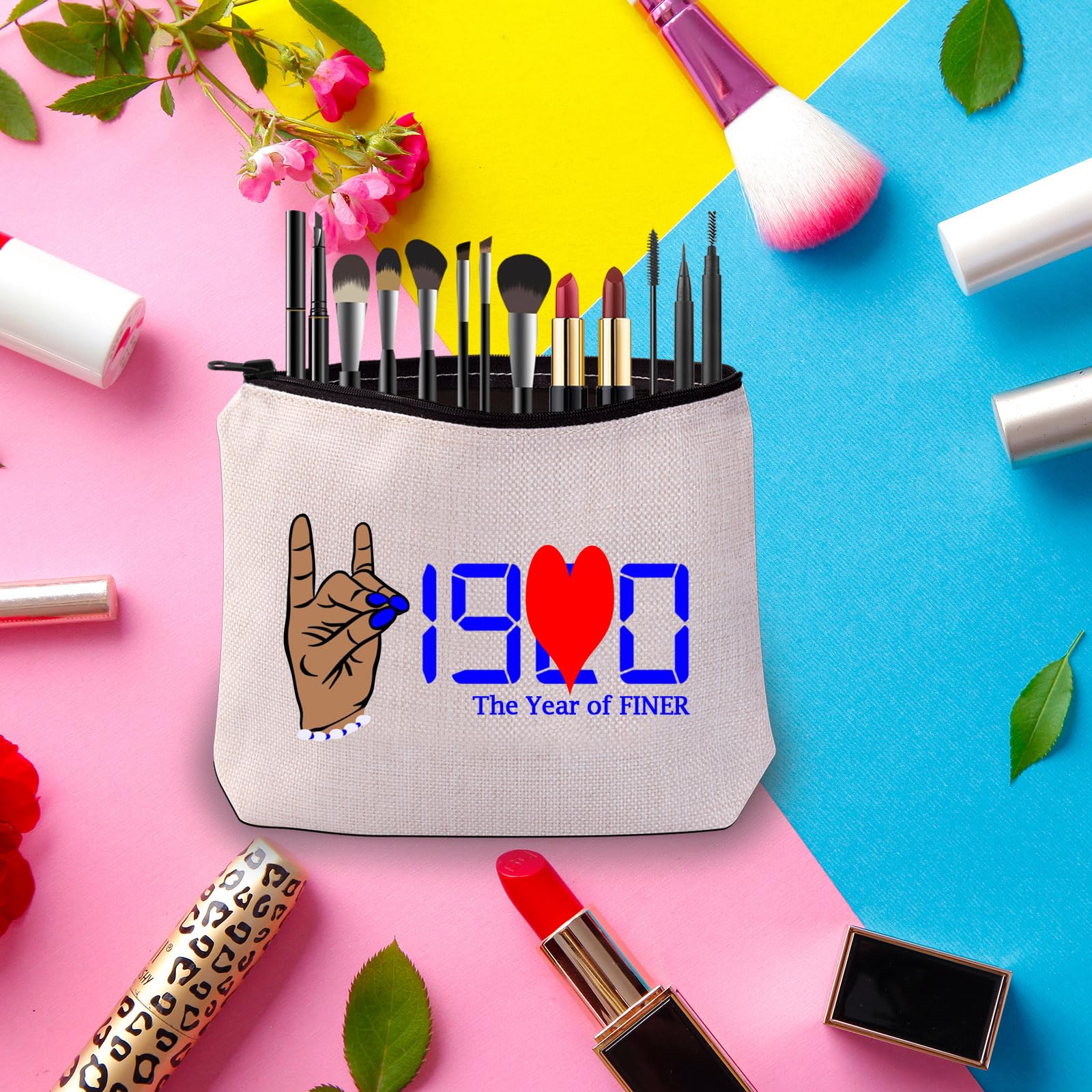 PWHAOO Greek Sorority Cosmetic Bag - Elegant Makeup Pouch for Women | Perfect Gift for Sisters, Bridesmaids & College Students | Great for Travel, Gym & Daily Organization (The Year of Finer B)